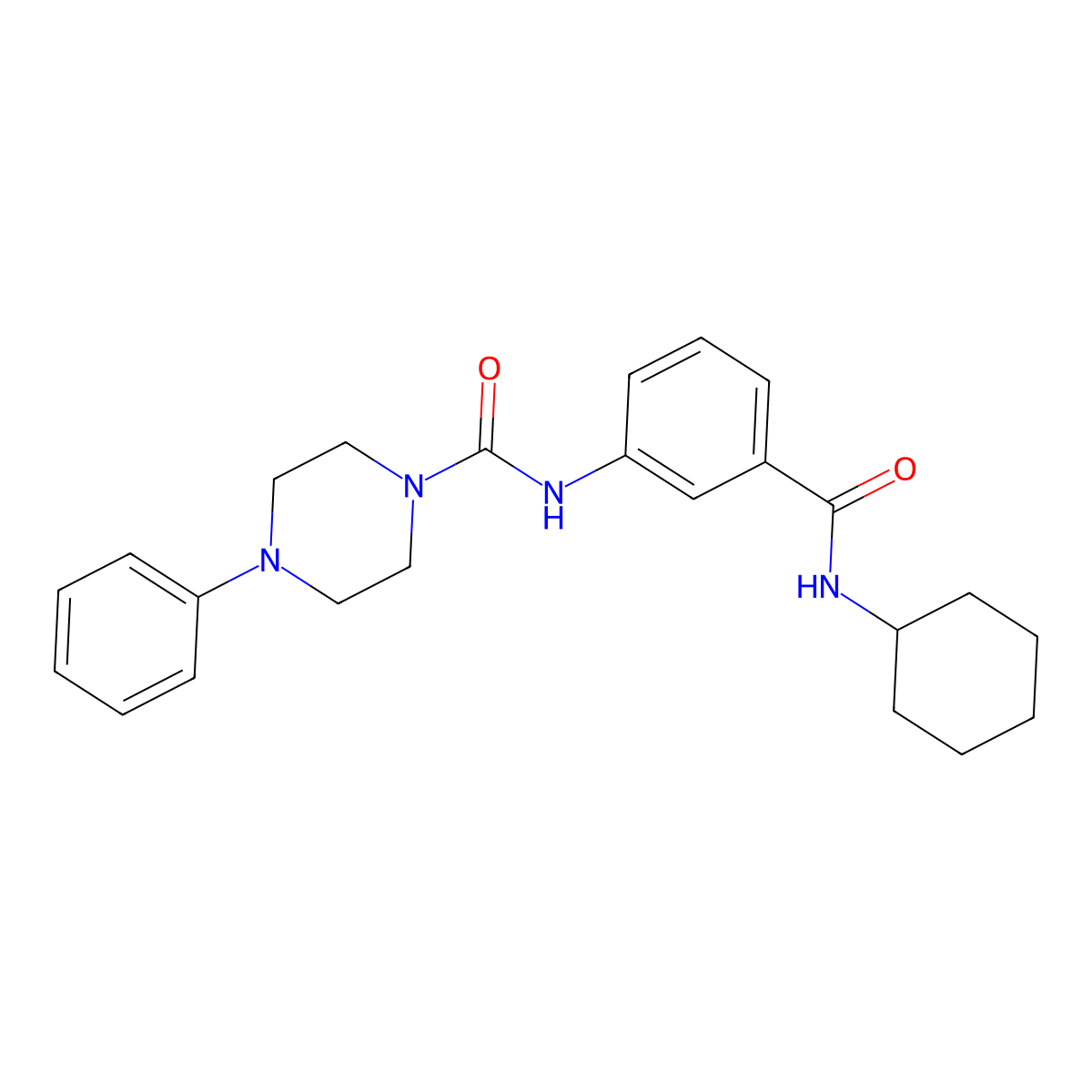 N-[3-(cyclohexylcarbamoyl)phenyl]-4-phenylpiperazine-1-carboxamide molecular structure, CAS 1324076-59-6