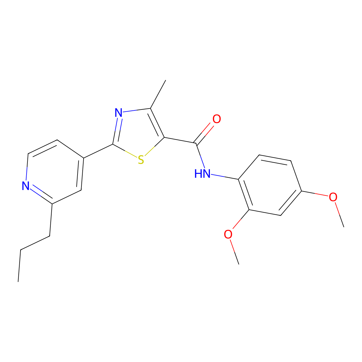 N-(2,4-dimethoxyphenyl)-4-methyl-2-(2-propylpyridin-4-yl)-1,3-thiazole-5-carboxamide molecular structure, CAS 1324076-62-1