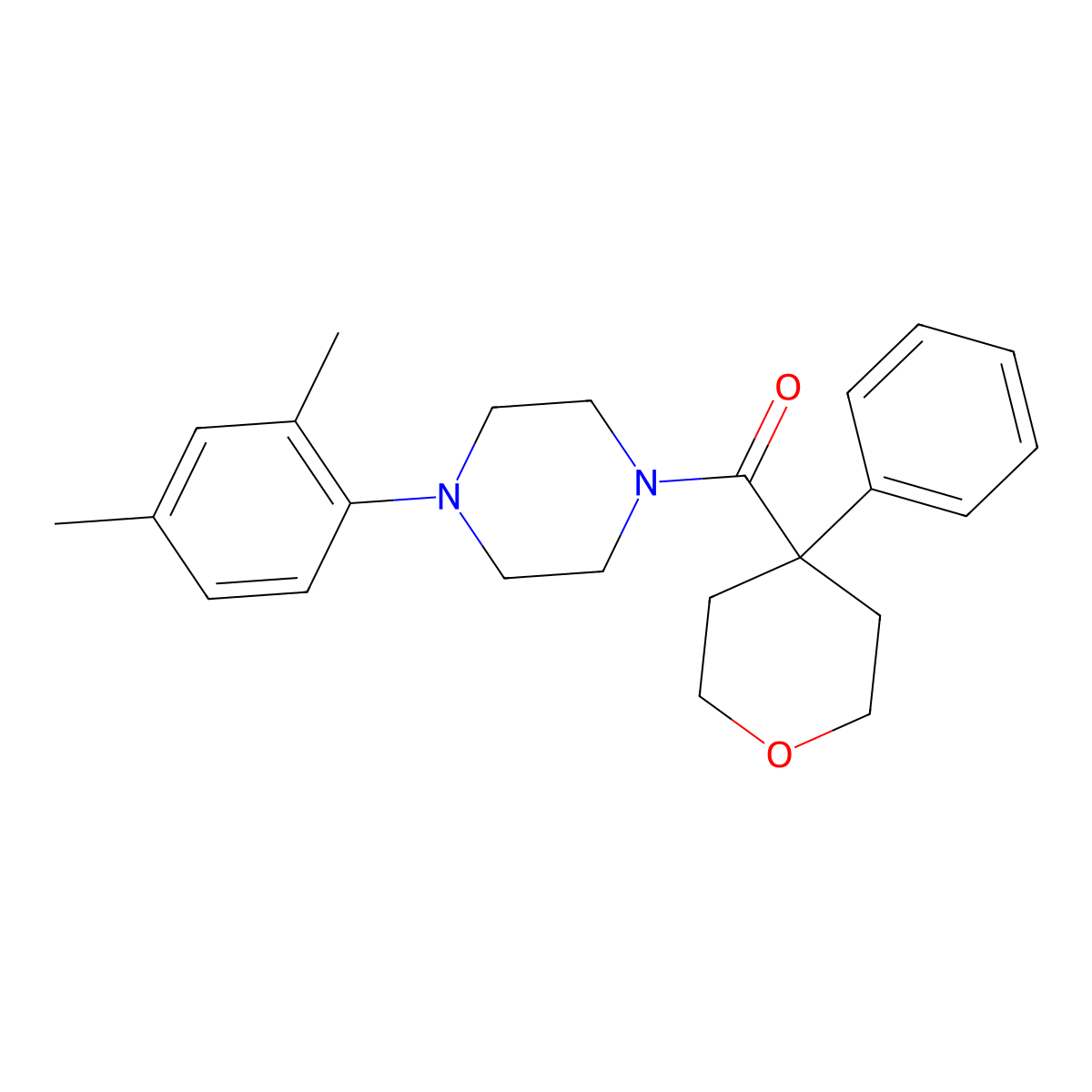 [4-(2,4-dimethylphenyl)piperazino](4-phenyltetrahydro-2H-pyran-4-yl)methanone molecular structure, CAS 1324076-66-5