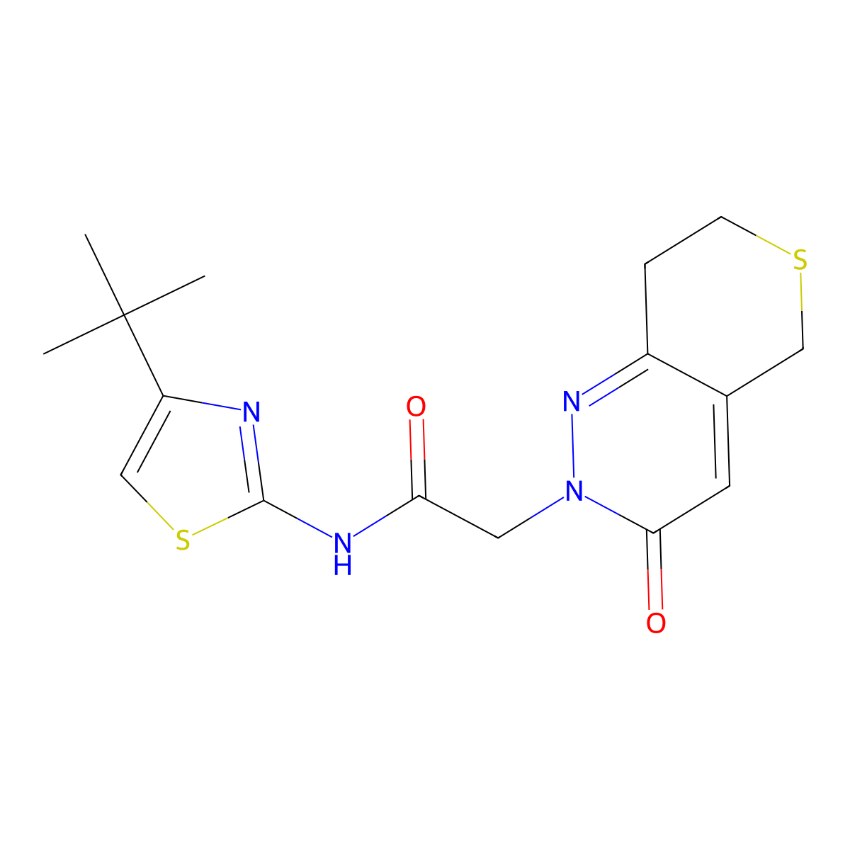 N-(4-tert-butyl-1,3-thiazol-2-yl)-2-(3-oxo-3,5,7,8-tetrahydro-2H-thiopyrano[4,3-c]pyridazin-2-yl)acetamide molecular structure, CAS 1324077-36-2