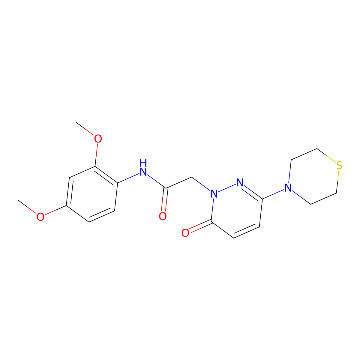 N-(2,4-dimethoxyphenyl)-2-[6-oxo-3-(thiomorpholin-4-yl)pyridazin-1(6H)-yl]acetamide molecular structure, CAS 1324077-53-3