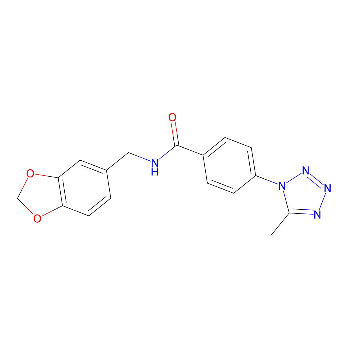 N-(1,3-benzodioxol-5-ylmethyl)-4-(5-methyl-1H-tetrazol-1-yl)benzamide molecular structure, CAS 1324077-56-6