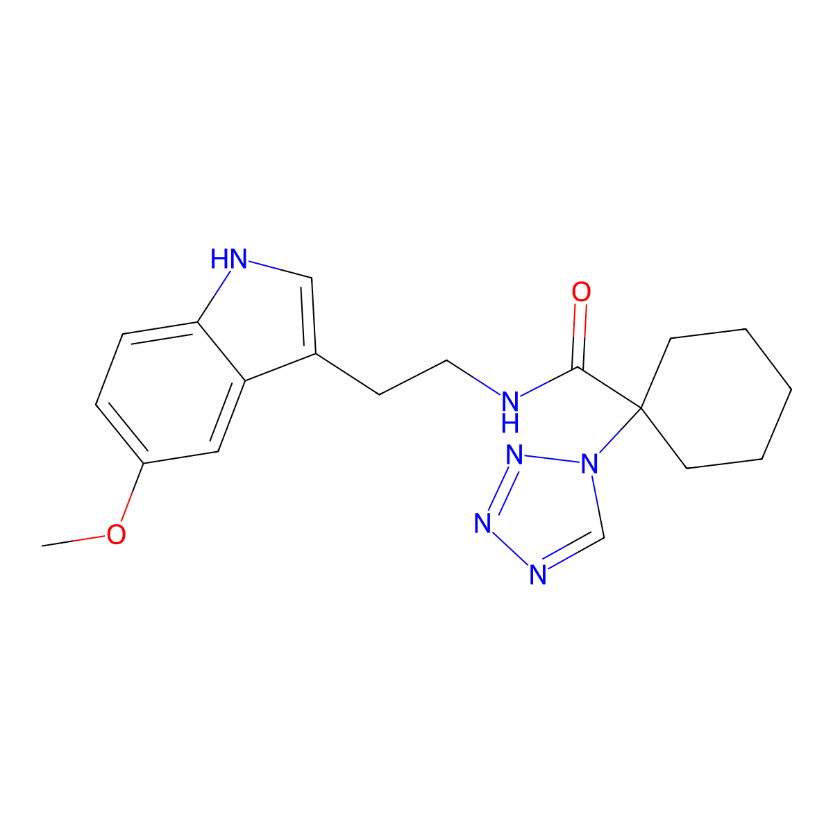 N-[2-(5-methoxy-1H-indol-3-yl)ethyl]-1-(1H-tetrazol-1-yl)cyclohexanecarboxamide molecular structure, CAS 1324077-65-7