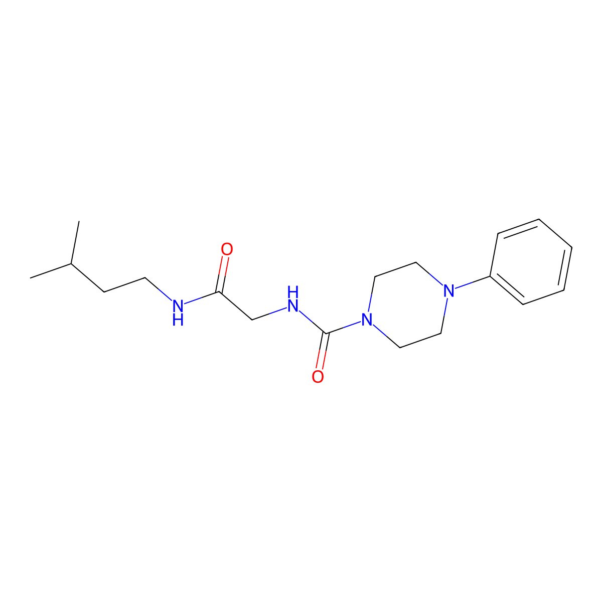 N-{2-[(3-methylbutyl)amino]-2-oxoethyl}-4-phenylpiperazine-1-carboxamide molecular structure, CAS 1324077-80-6