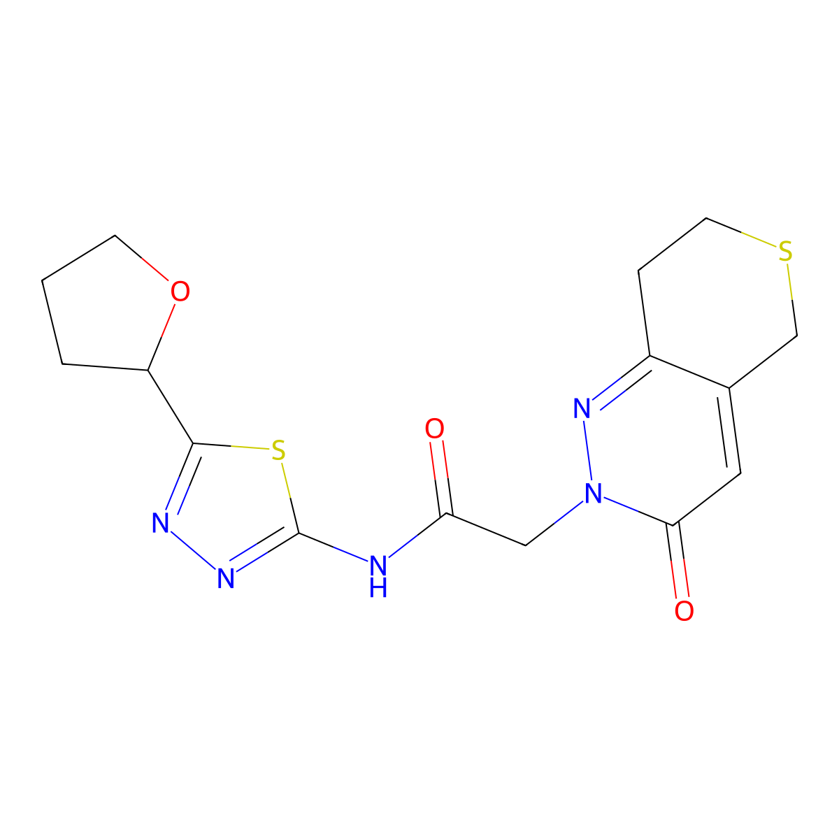 2-(3-oxo-3,5,7,8-tetrahydro-2H-thiopyrano[4,3-c]pyridazin-2-yl)-N-(5-(tetrahydrofuran-2-yl)-1,3,4-thiadiazol-2-yl)acetamide molecular structure, CAS 1324078-29-6