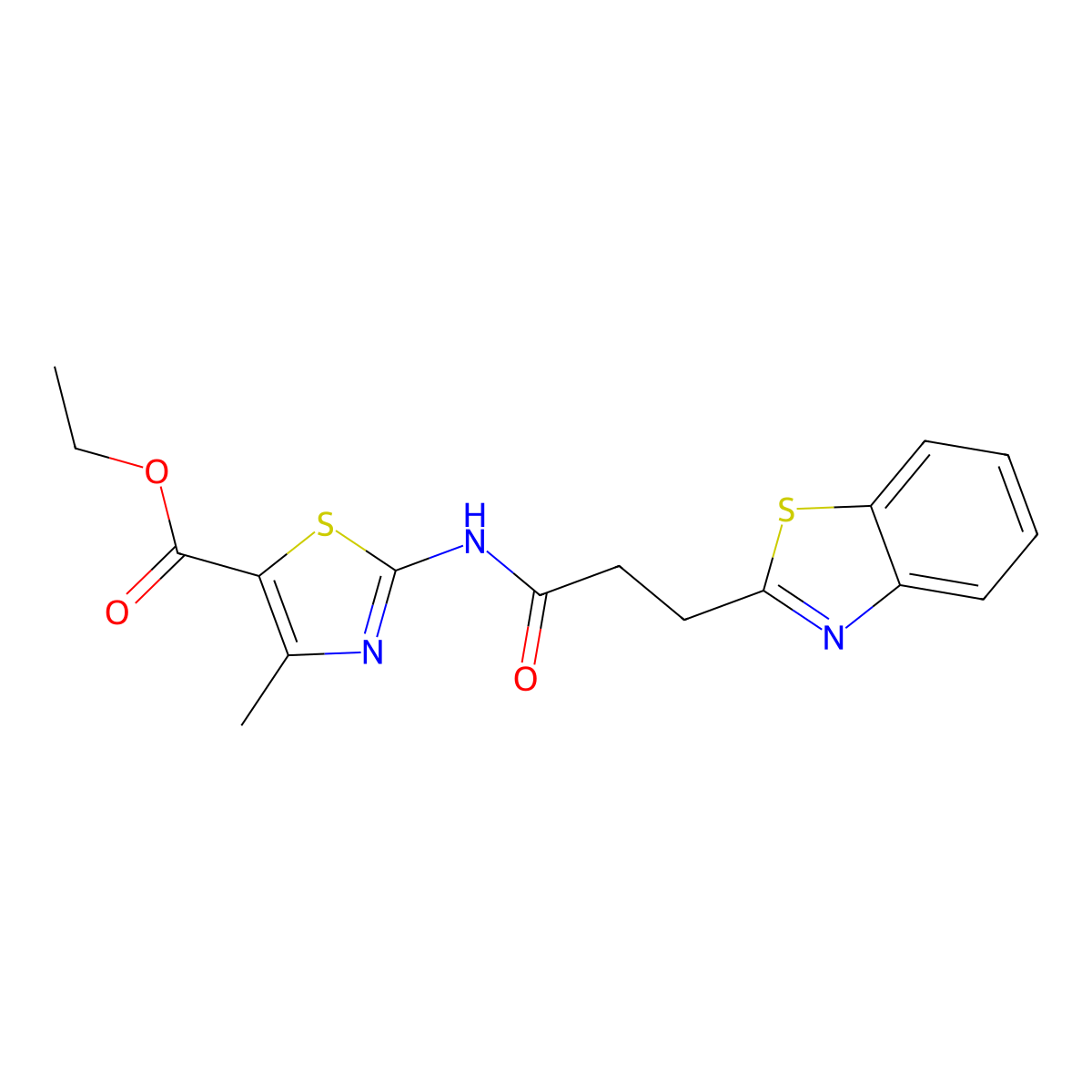 Ethyl 2-{[3-(1,3-benzothiazol-2-yl)propanoyl]amino}-4-methyl-1,3-thiazole-5-carboxylate molecular structure, CAS 1324078-34-3