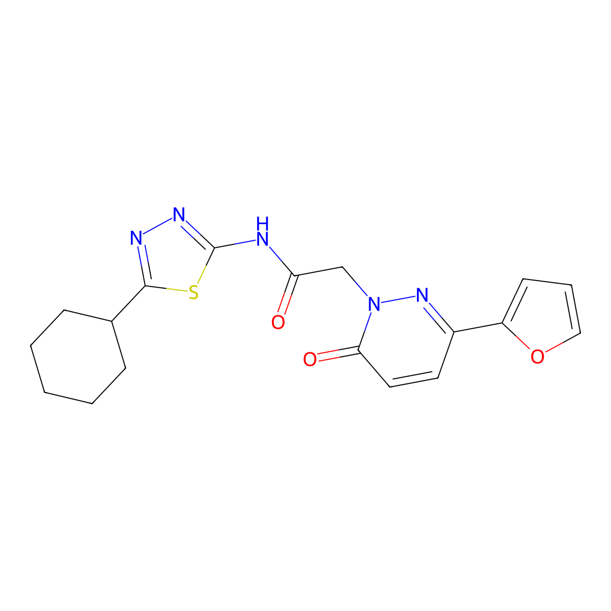 N-(5-cyclohexyl-1,3,4-thiadiazol-2-yl)-2-(3-(furan-2-yl)-6-oxopyridazin-1(6H)-yl)acetamide molecular structure, CAS 1324078-49-0