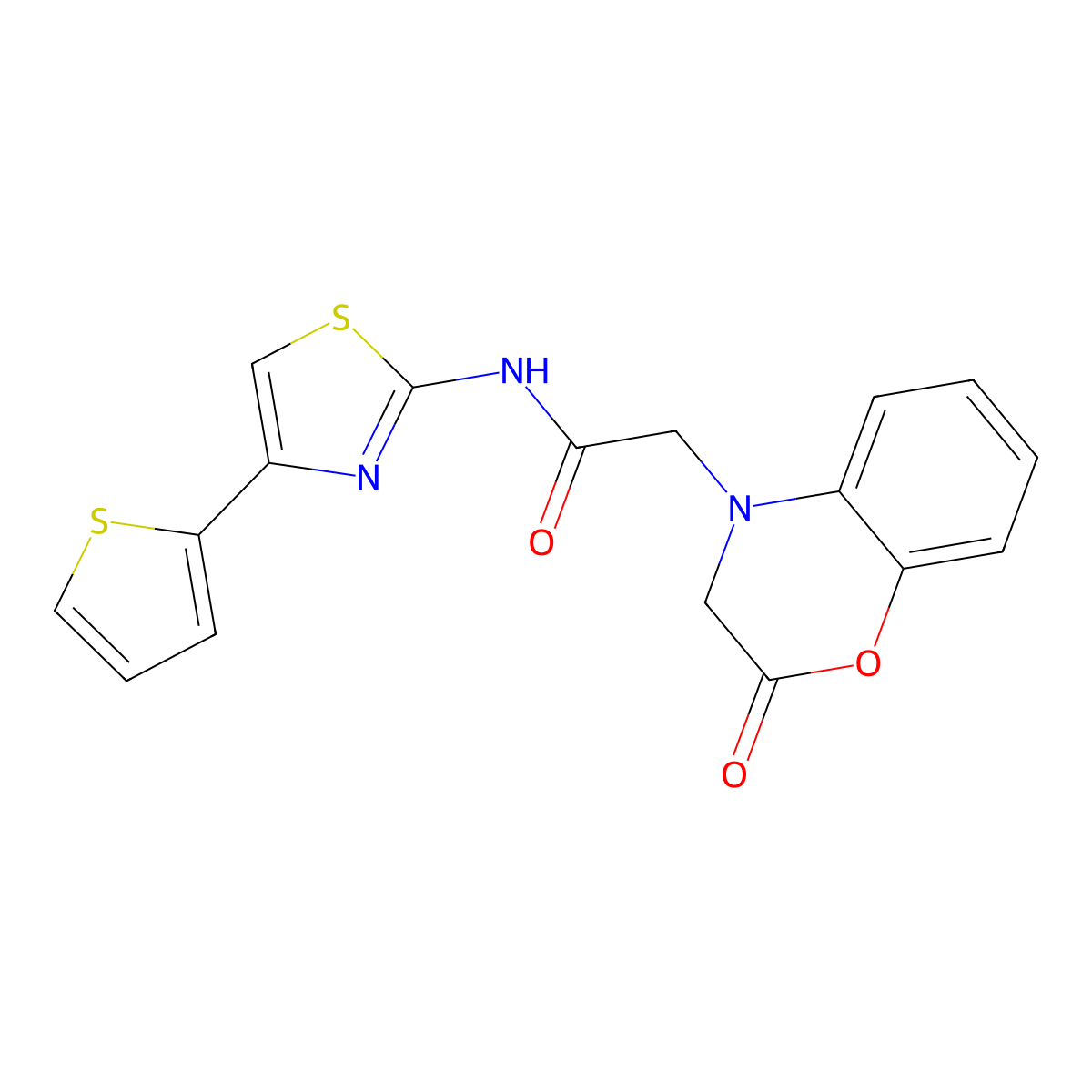 2-(2-oxo-2H-benzo[b][1,4]oxazin-4(3H)-yl)-N-(4-(thiophen-2-yl)thiazol-2-yl)acetamide molecular structure, CAS 1324078-54-7