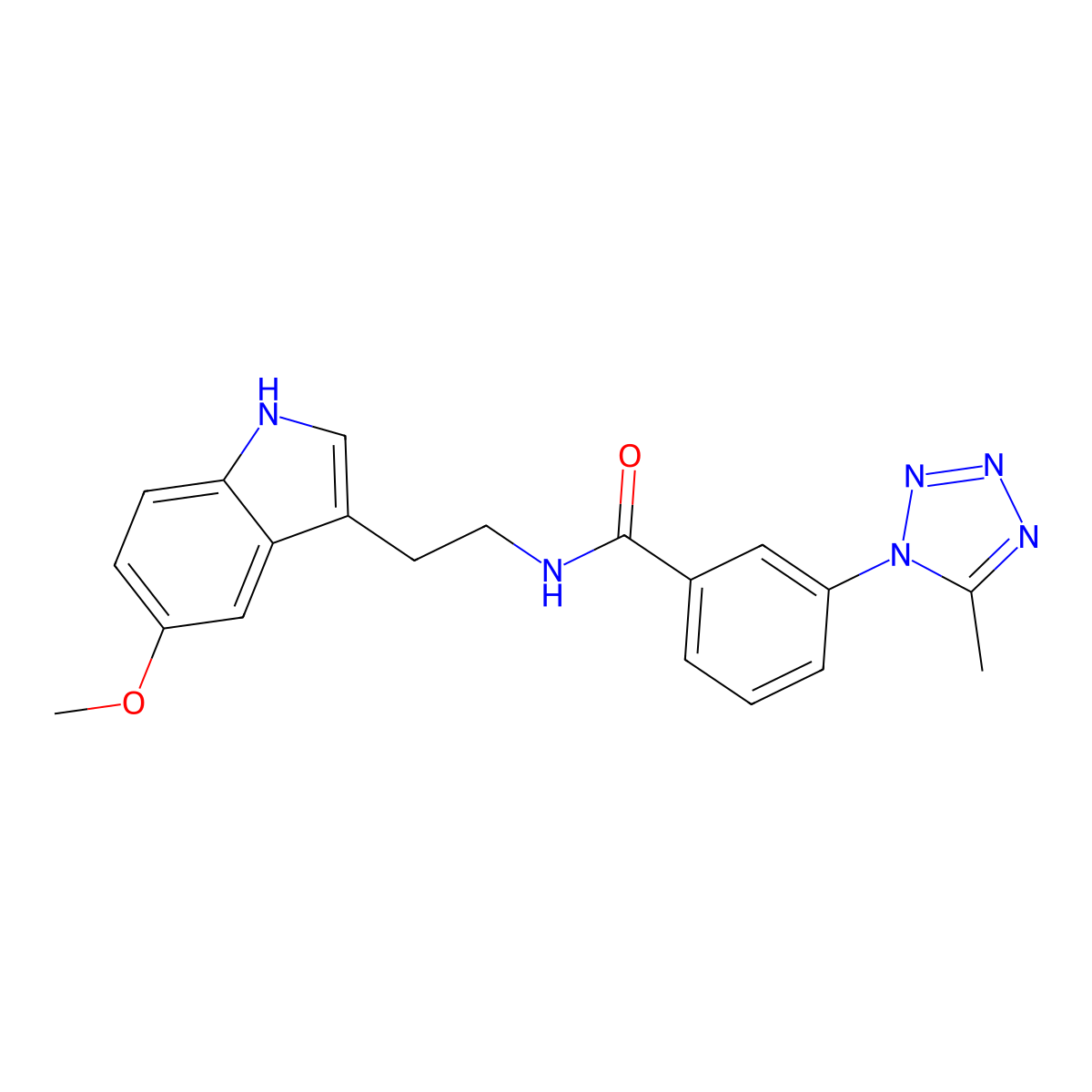 N-[2-(5-methoxy-1H-indol-3-yl)ethyl]-3-(5-methyl-1H-tetrazol-1-yl)benzamide molecular structure, CAS 1324078-58-1