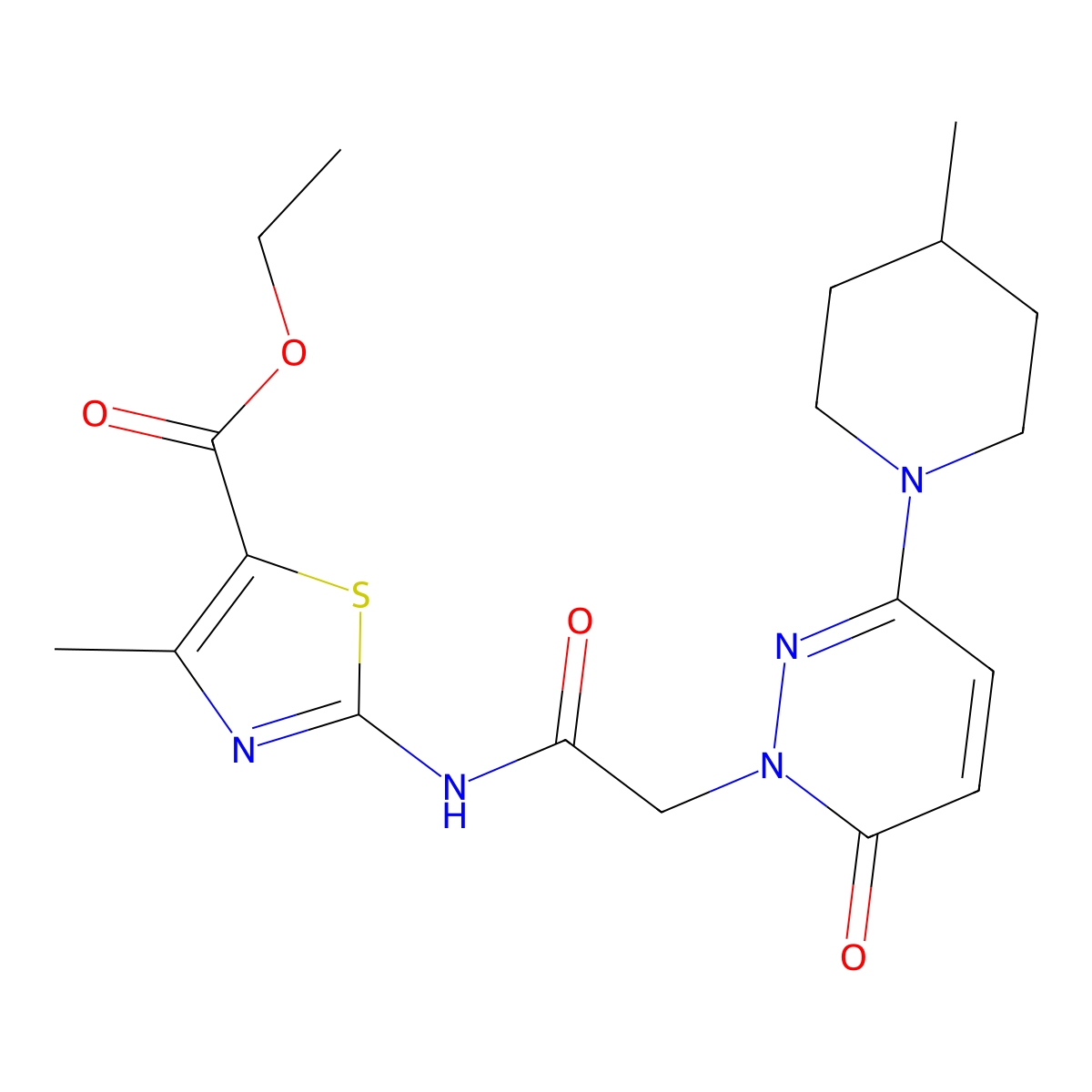 ethyl 4-methyl-2-({[3-(4-methylpiperidin-1-yl)-6-oxopyridazin-1(6H)-yl]acetyl}amino)-1,3-thiazole-5-carboxylate molecular structure, CAS 1324079-19-7