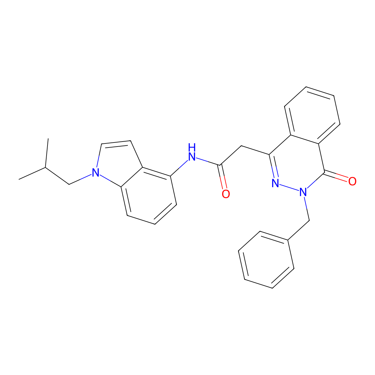 2-(3-benzyl-4-oxo-3,4-dihydrophthalazin-1-yl)-N-[1-(2-methylpropyl)-1H-indol-4-yl]acetamide molecular structure, CAS 1324079-24-4