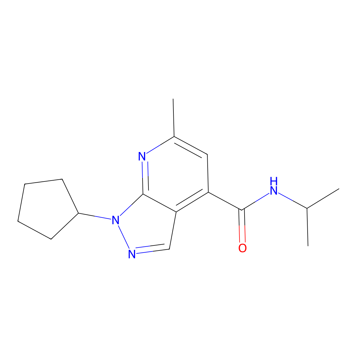 1-cyclopentyl-6-methyl-N-(propan-2-yl)-1H-pyrazolo[3,4-b]pyridine-4-carboxamide molecular structure, CAS 1324079-31-3