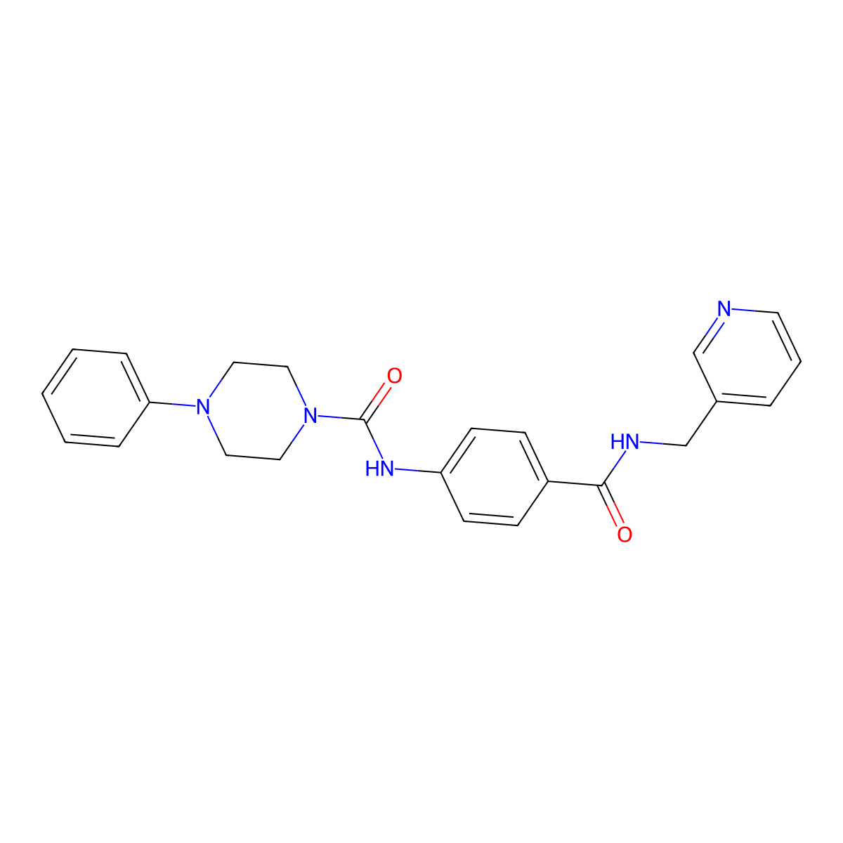 4-phenyl-N-{4-[(pyridin-3-ylmethyl)carbamoyl]phenyl}piperazine-1-carboxamide molecular structure, CAS 1324079-37-9