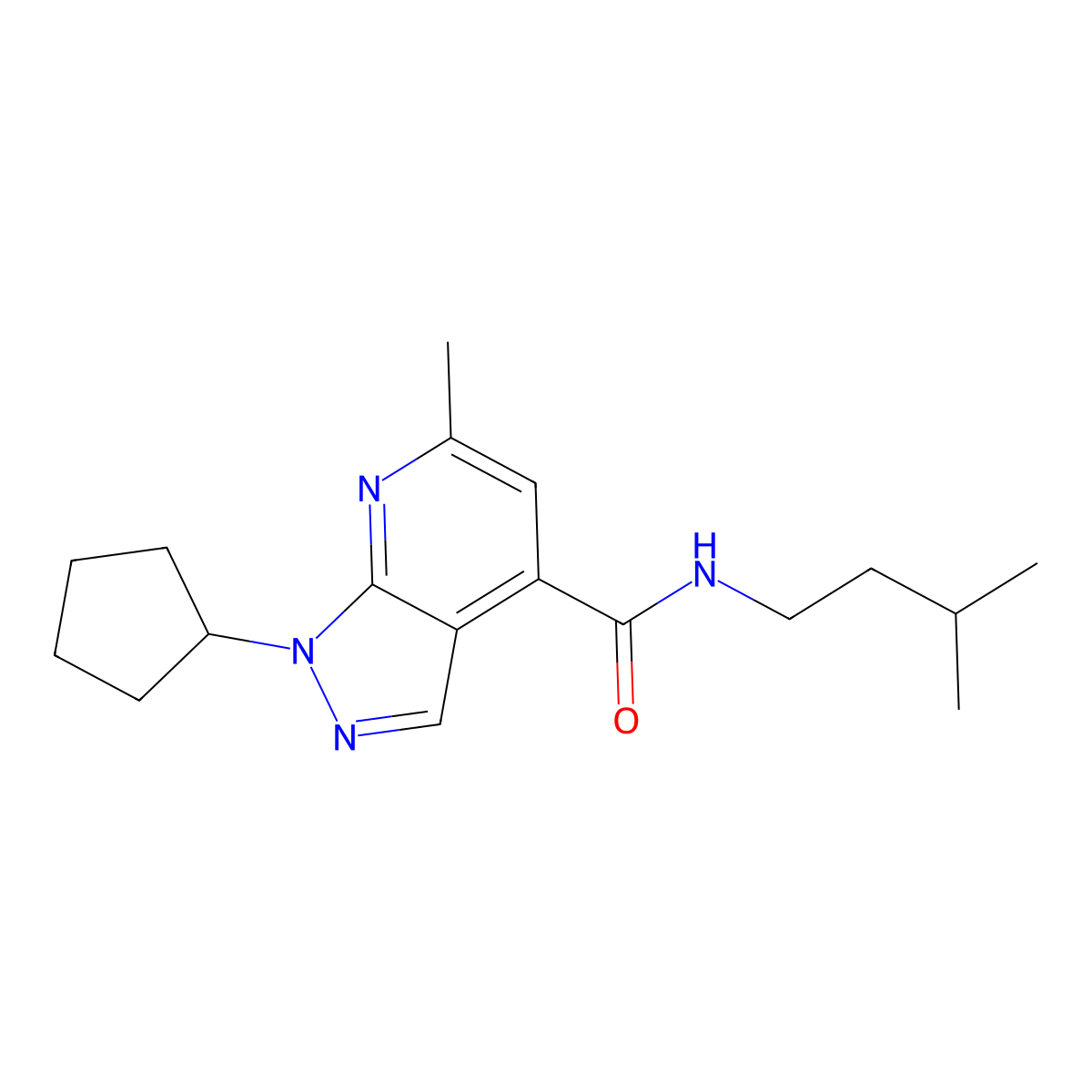 1-cyclopentyl-6-methyl-N-(3-methylbutyl)-1H-pyrazolo[3,4-b]pyridine-4-carboxamide molecular structure, CAS 1324080-47-8