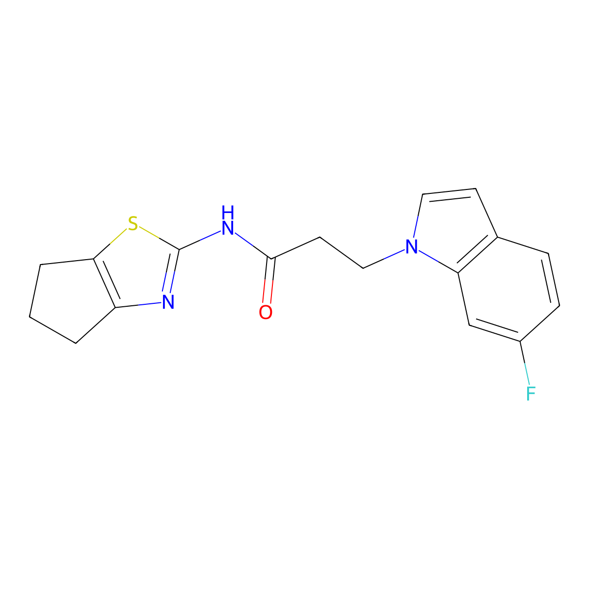 N-(5,6-dihydro-4H-cyclopenta[d]thiazol-2-yl)-3-(6-fluoro-1H-indol-1-yl)propanamide molecular structure, CAS 1324080-74-1