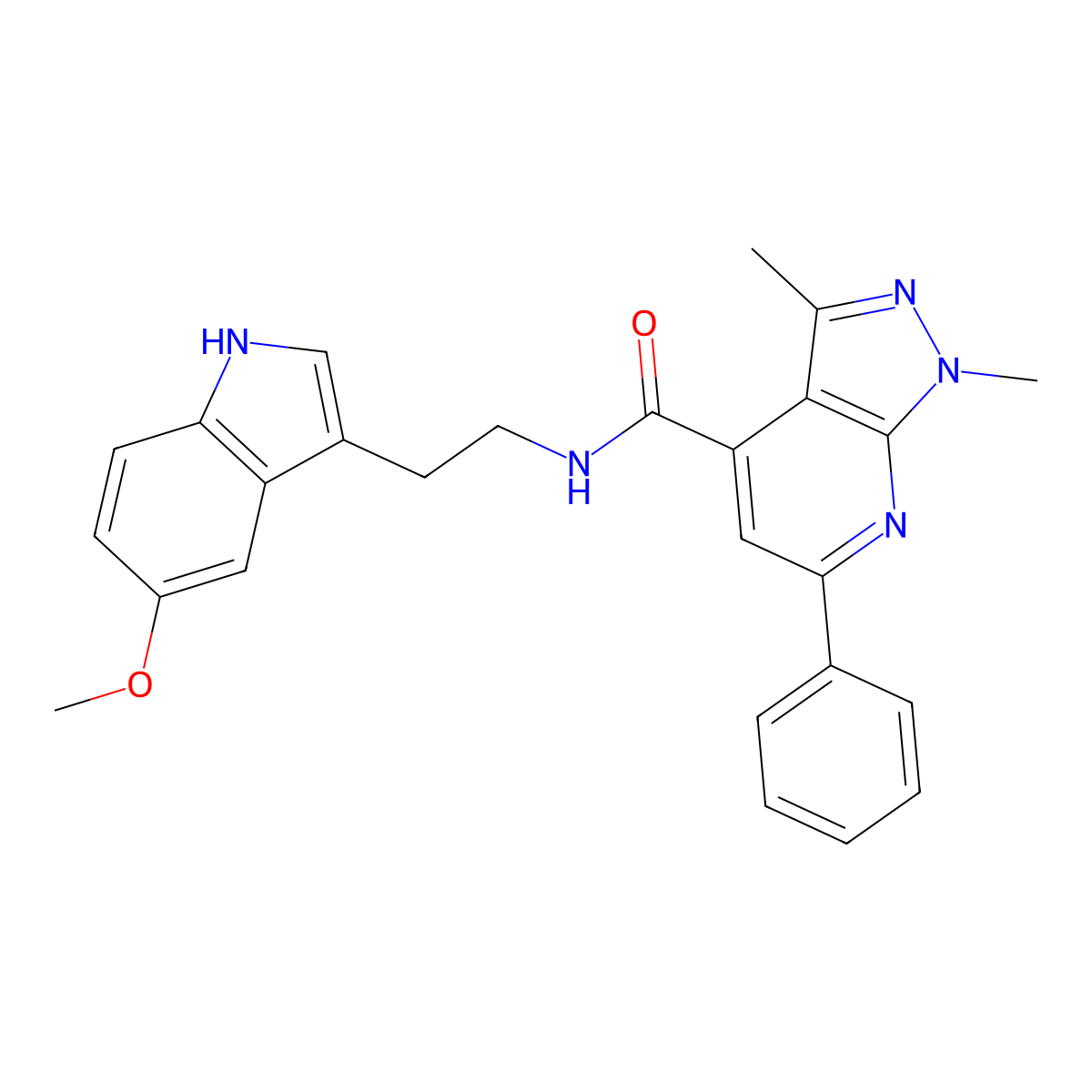 N-[2-(5-methoxy-1H-indol-3-yl)ethyl]-1,3-dimethyl-6-phenyl-1H-pyrazolo[3,4-b]pyridine-4-carboxamide molecular structure, CAS 1324080-91-2