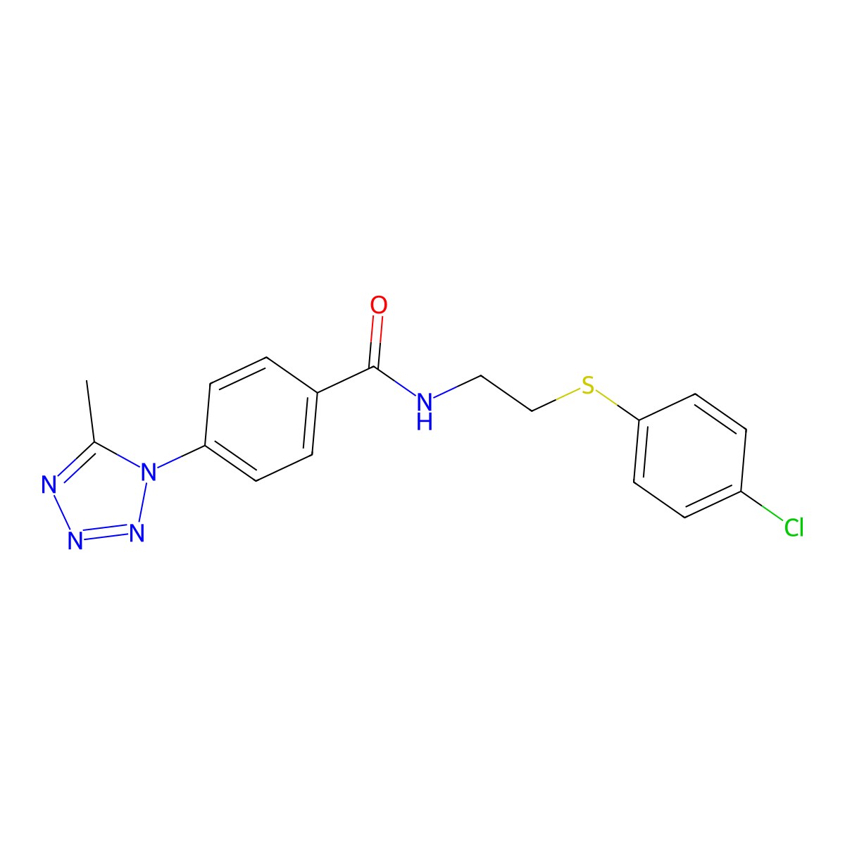 N-{2-[(4-chlorophenyl)sulfanyl]ethyl}-4-(5-methyl-1H-tetrazol-1-yl)benzamide molecular structure, CAS 1324080-96-7