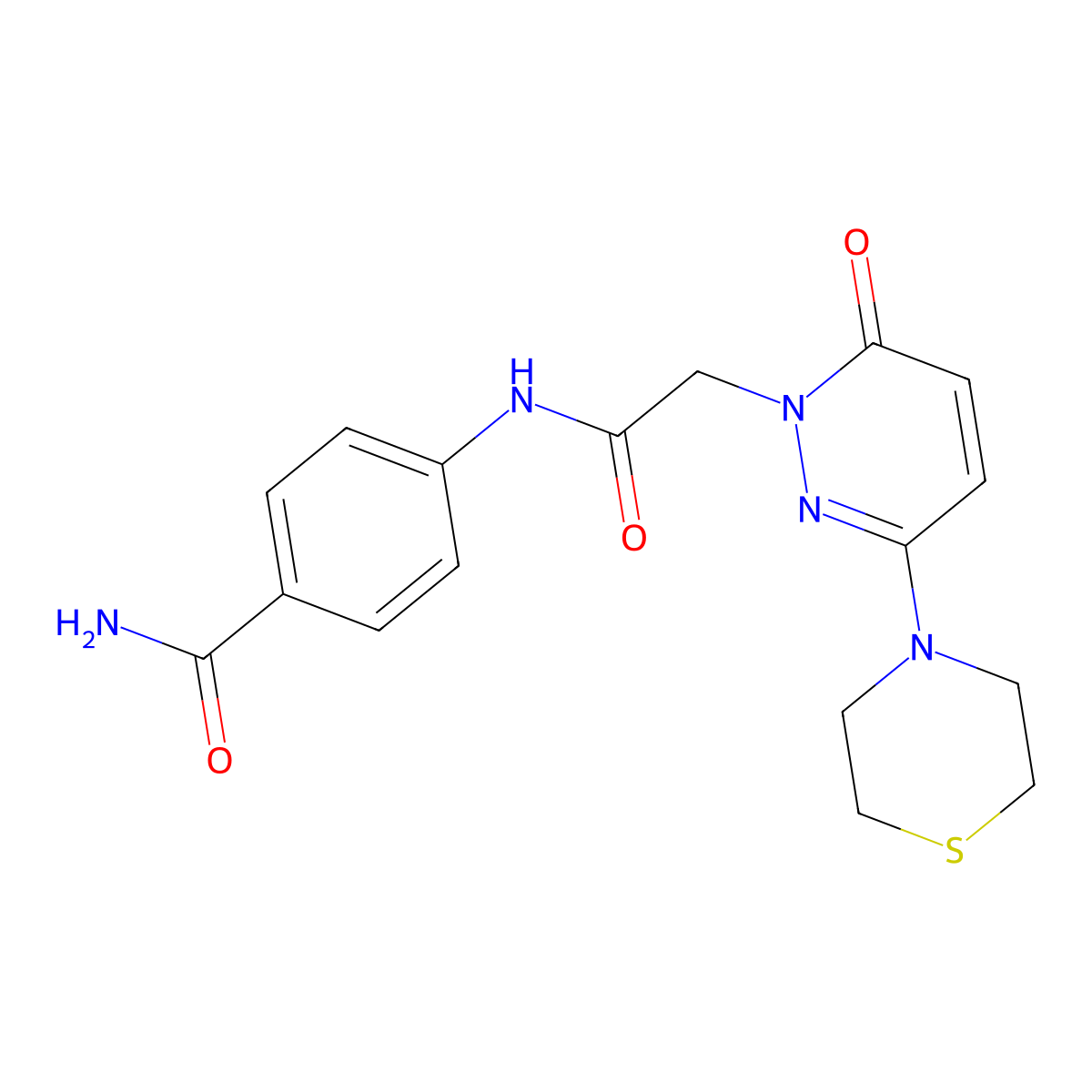 4-({[6-oxo-3-(thiomorpholin-4-yl)pyridazin-1(6H)-yl]acetyl}amino)benzamide molecular structure, CAS 1324081-28-8