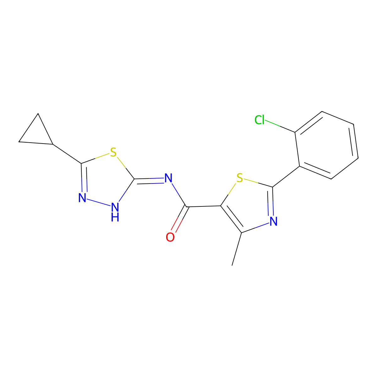2-(2-chlorophenyl)-N-[(2E)-5-cyclopropyl-1,3,4-thiadiazol-2(3H)-ylidene]-4-methyl-1,3-thiazole-5-carboxamide molecular structure, CAS 1324081-32-4