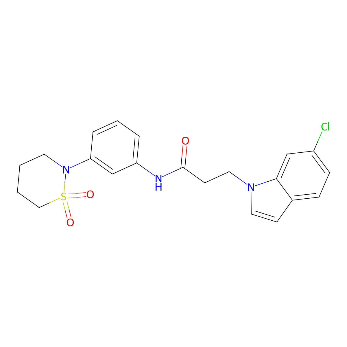 3-(6-chloro-1H-indol-1-yl)-N-[3-(1,1-dioxido-1,2-thiazinan-2-yl)phenyl]propanamide molecular structure, CAS 1324081-35-7