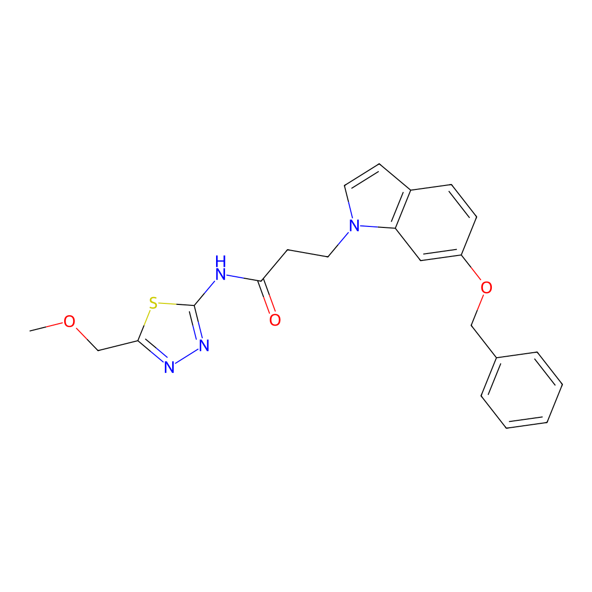 3-(6-(benzyloxy)-1H-indol-1-yl)-N-(5-(methoxymethyl)-1,3,4-thiadiazol-2-yl)propanamide molecular structure, CAS 1324081-36-8