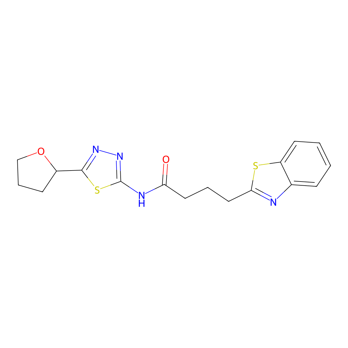 4-(1,3-benzothiazol-2-yl)-N-[(2E)-5-(tetrahydrofuran-2-yl)-1,3,4-thiadiazol-2(3H)-ylidene]butanamide molecular structure, CAS 1324081-56-2