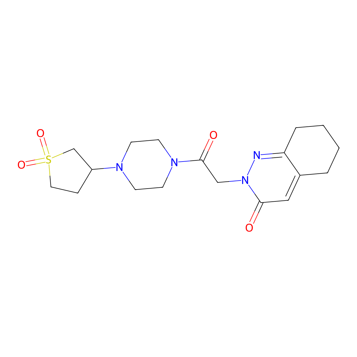 2-(2-(4-(1,1-dioxidotetrahydrothiophen-3-yl)piperazin-1-yl)-2-oxoethyl)-5,6,7,8-tetrahydrocinnolin-3(2H)-one molecular structure, CAS 1324081-68-6