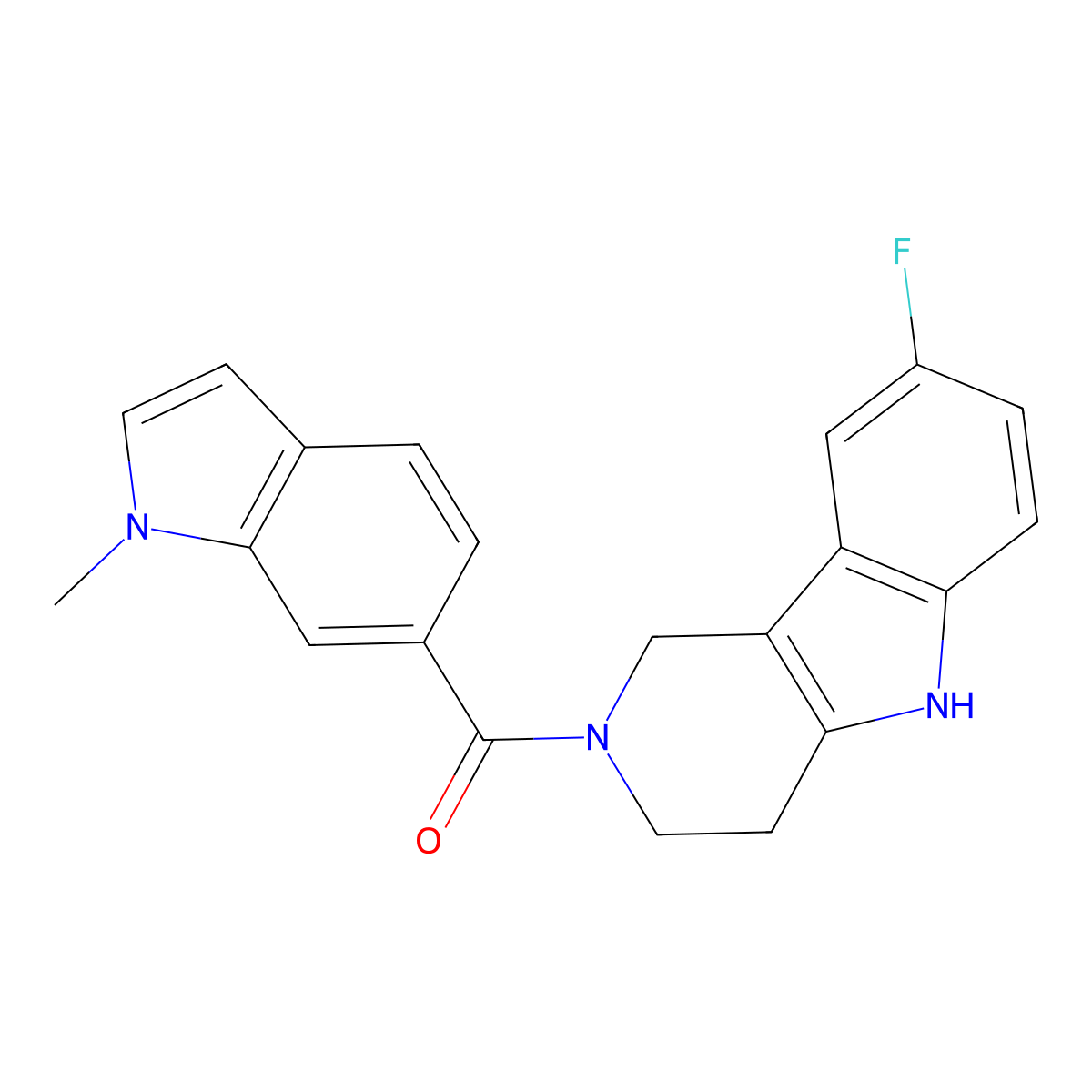 (8-fluoro-1,3,4,5-tetrahydro-2H-pyrido[4,3-b]indol-2-yl)(1-methyl-1H-indol-6-yl)methanone molecular structure, CAS 1324082-20-3