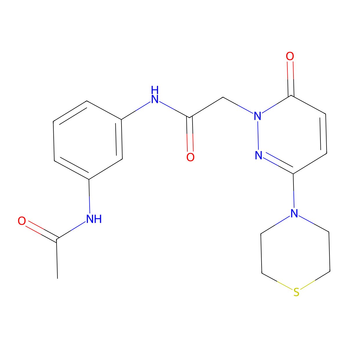 N-[3-(acetylamino)phenyl]-2-[6-oxo-3-(thiomorpholin-4-yl)pyridazin-1(6H)-yl]acetamide molecular structure, CAS 1324082-37-2