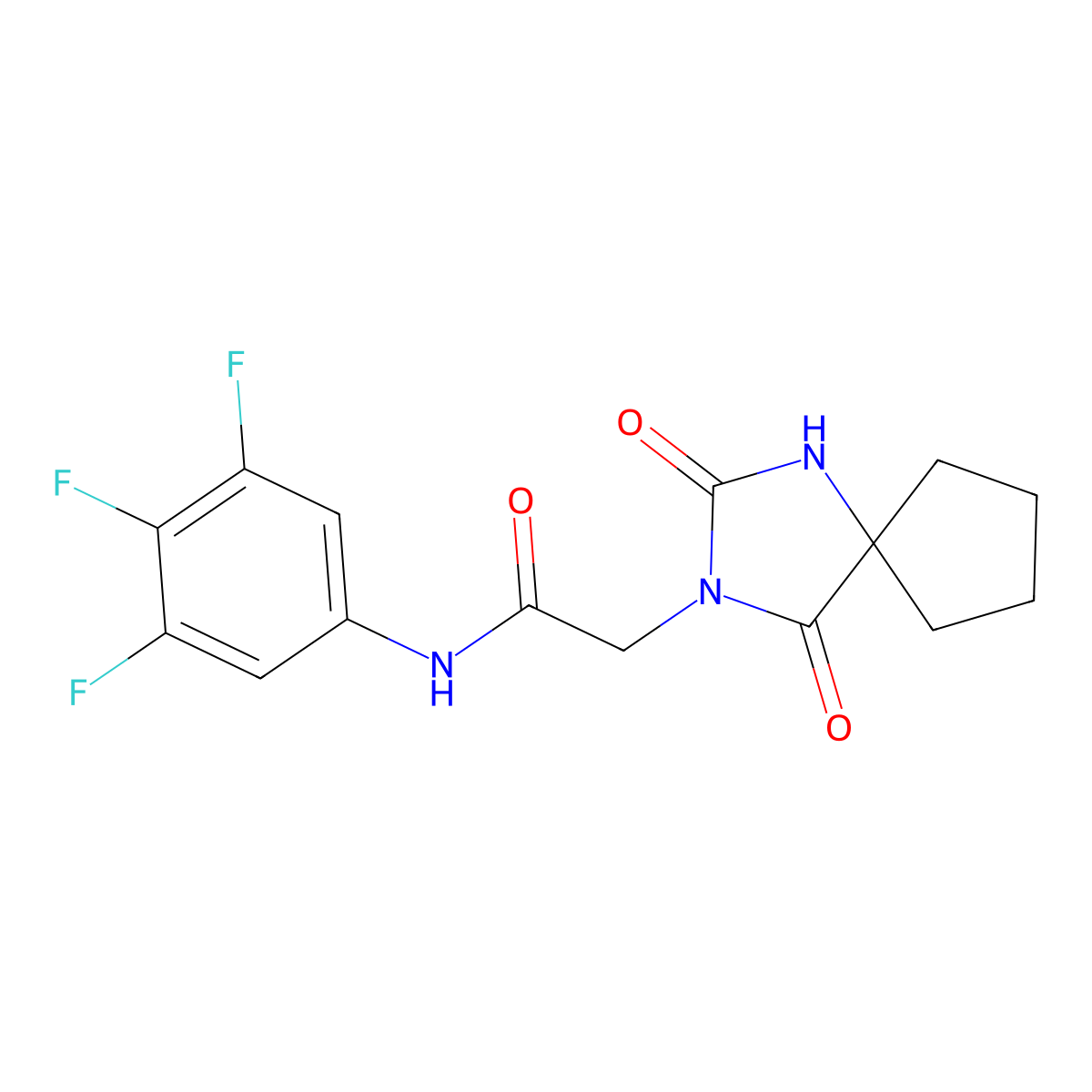 2-(2,4-dioxo-1,3-diazaspiro[4.4]non-3-yl)-N-(3,4,5-trifluorophenyl)acetamide molecular structure, CAS 1324082-43-0
