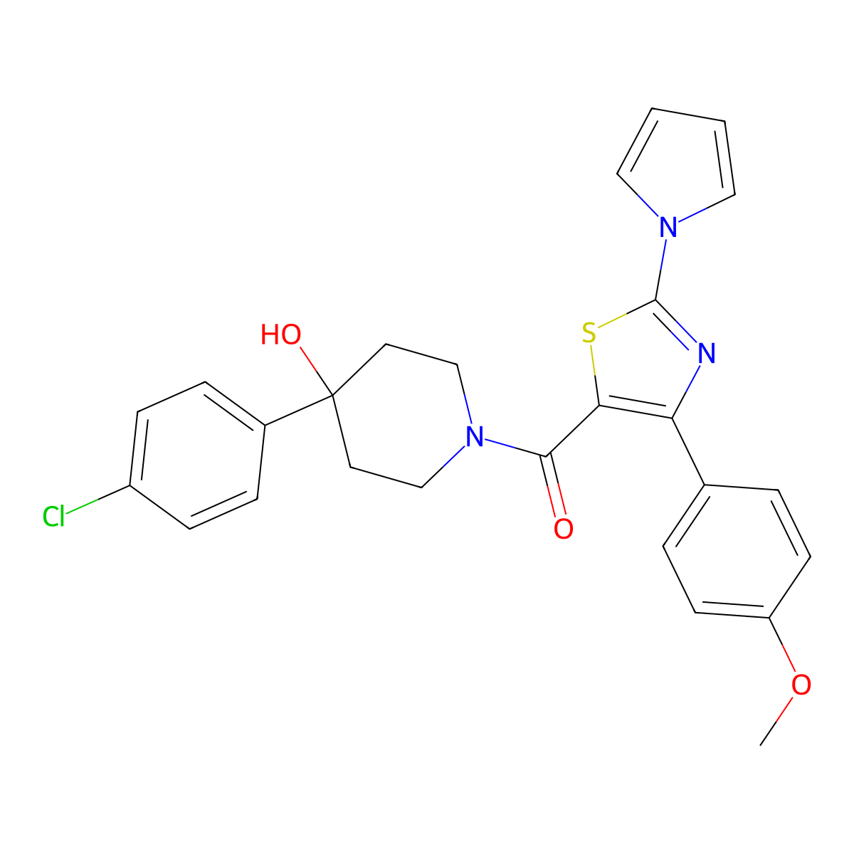 [4-(4-chlorophenyl)-4-hydroxypiperidin-1-yl][4-(4-methoxyphenyl)-2-(1H-pyrrol-1-yl)-1,3-thiazol-5-yl]methanone molecular structure, CAS 1324082-80-5
