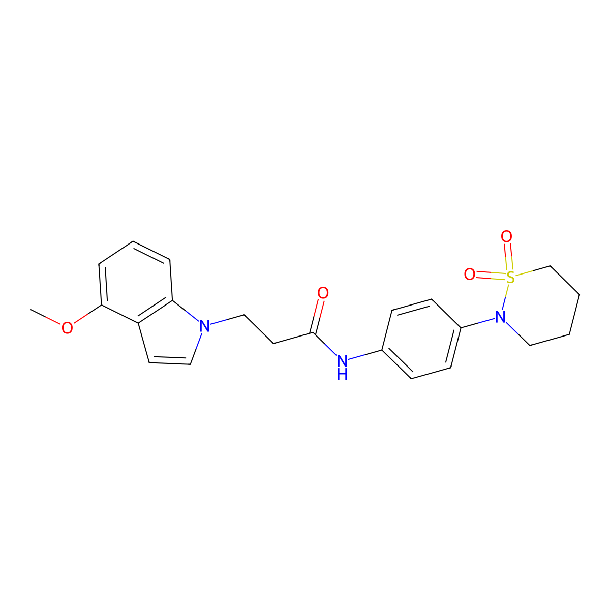 N-[4-(1,1-dioxido-1,2-thiazinan-2-yl)phenyl]-3-(4-methoxy-1H-indol-1-yl)propanamide molecular structure, CAS 1324082-87-2