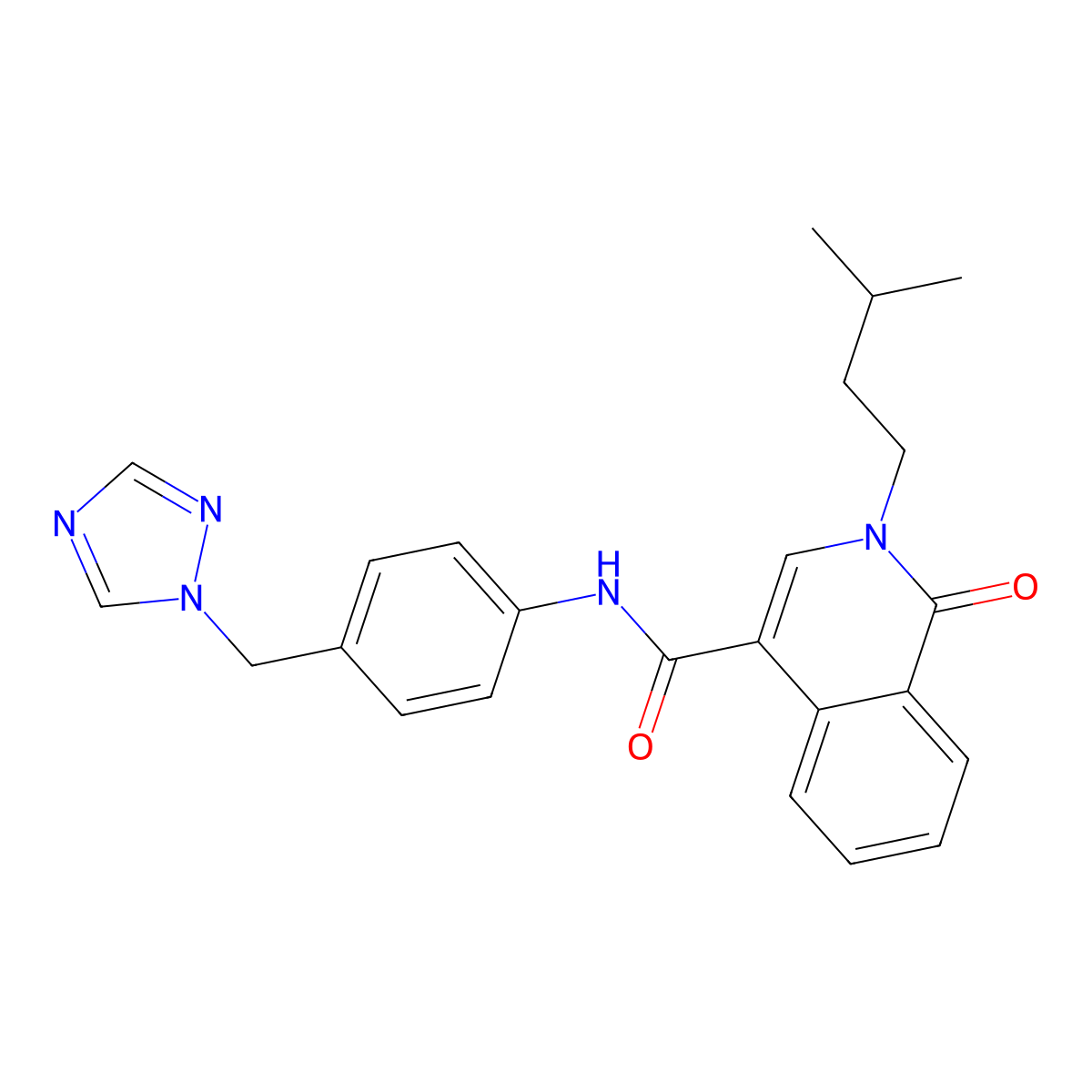 2-(3-methylbutyl)-1-oxo-N-[4-(1H-1,2,4-triazol-1-ylmethyl)phenyl]-1,2-dihydroisoquinoline-4-carboxamide molecular structure, CAS 1324082-96-3