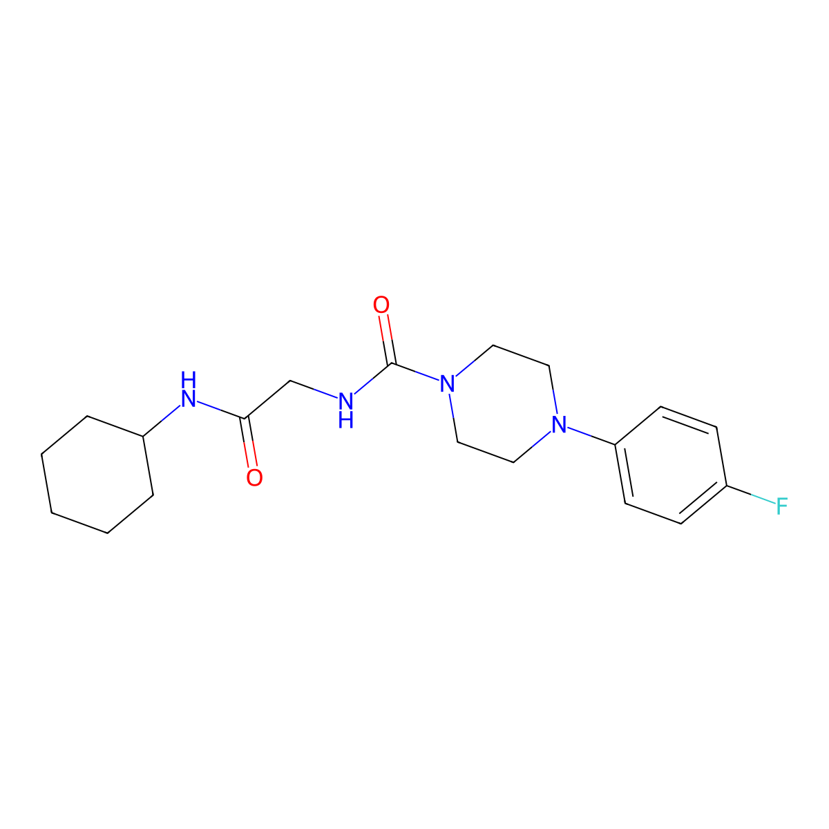 N-[2-(cyclohexylamino)-2-oxoethyl]-4-(4-fluorophenyl)piperazine-1-carboxamide molecular structure, CAS 1324083-06-8