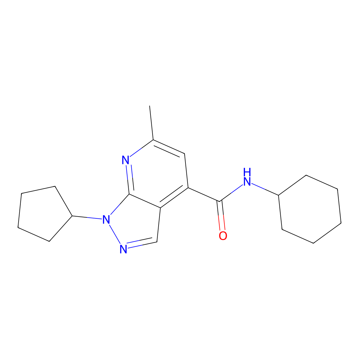 N-cyclohexyl-1-cyclopentyl-6-methyl-1H-pyrazolo[3,4-b]pyridine-4-carboxamide molecular structure, CAS 1324083-18-2