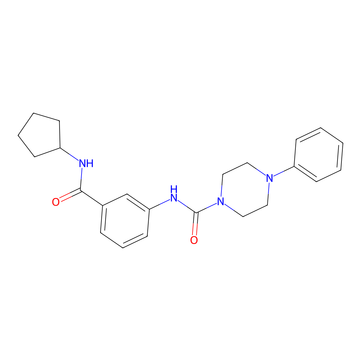 N-[3-(cyclopentylcarbamoyl)phenyl]-4-phenylpiperazine-1-carboxamide molecular structure, CAS 1324083-28-4