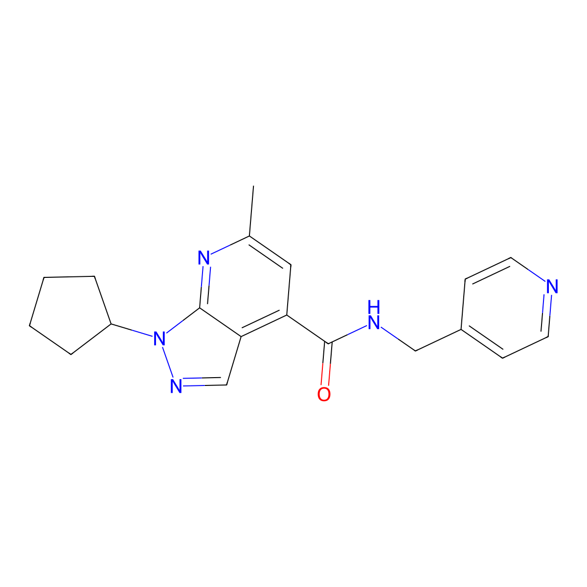1-cyclopentyl-6-methyl-N-(pyridin-4-ylmethyl)-1H-pyrazolo[3,4-b]pyridine-4-carboxamide molecular structure, CAS 1324083-31-9