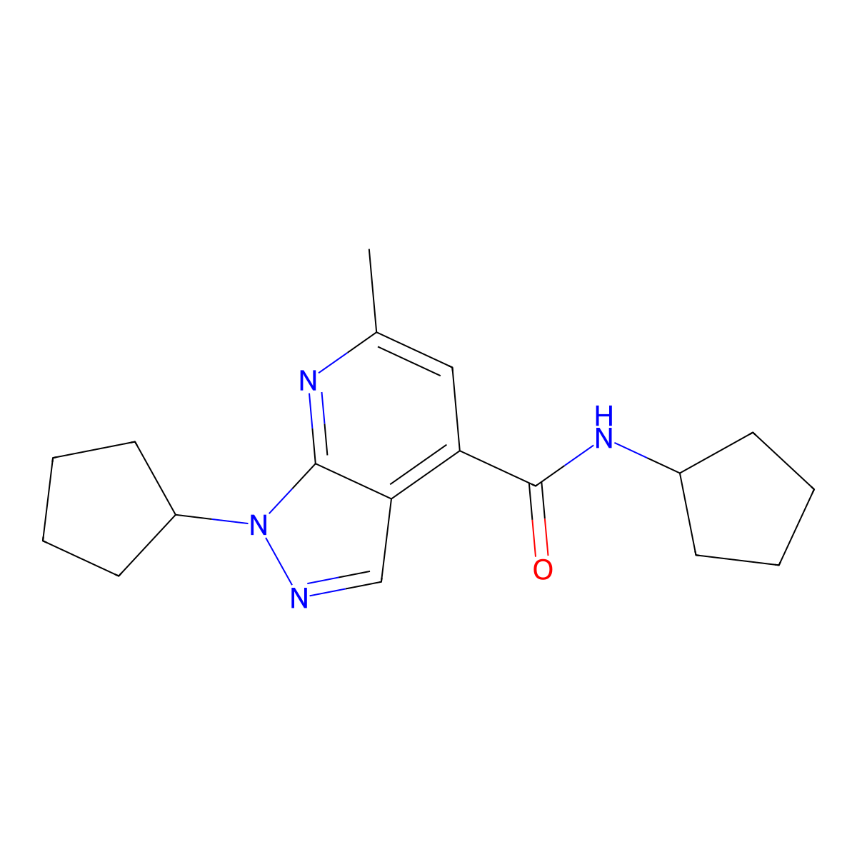 N,1-dicyclopentyl-6-methyl-1H-pyrazolo[3,4-b]pyridine-4-carboxamide molecular structure, CAS 1324083-77-3
