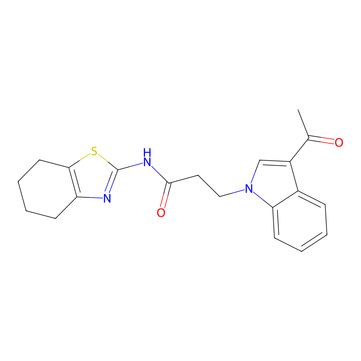 3-(3-acetyl-1H-indol-1-yl)-N-(4,5,6,7-tetrahydrobenzo[d]thiazol-2-yl)propanamide molecular structure, CAS 1324083-85-3