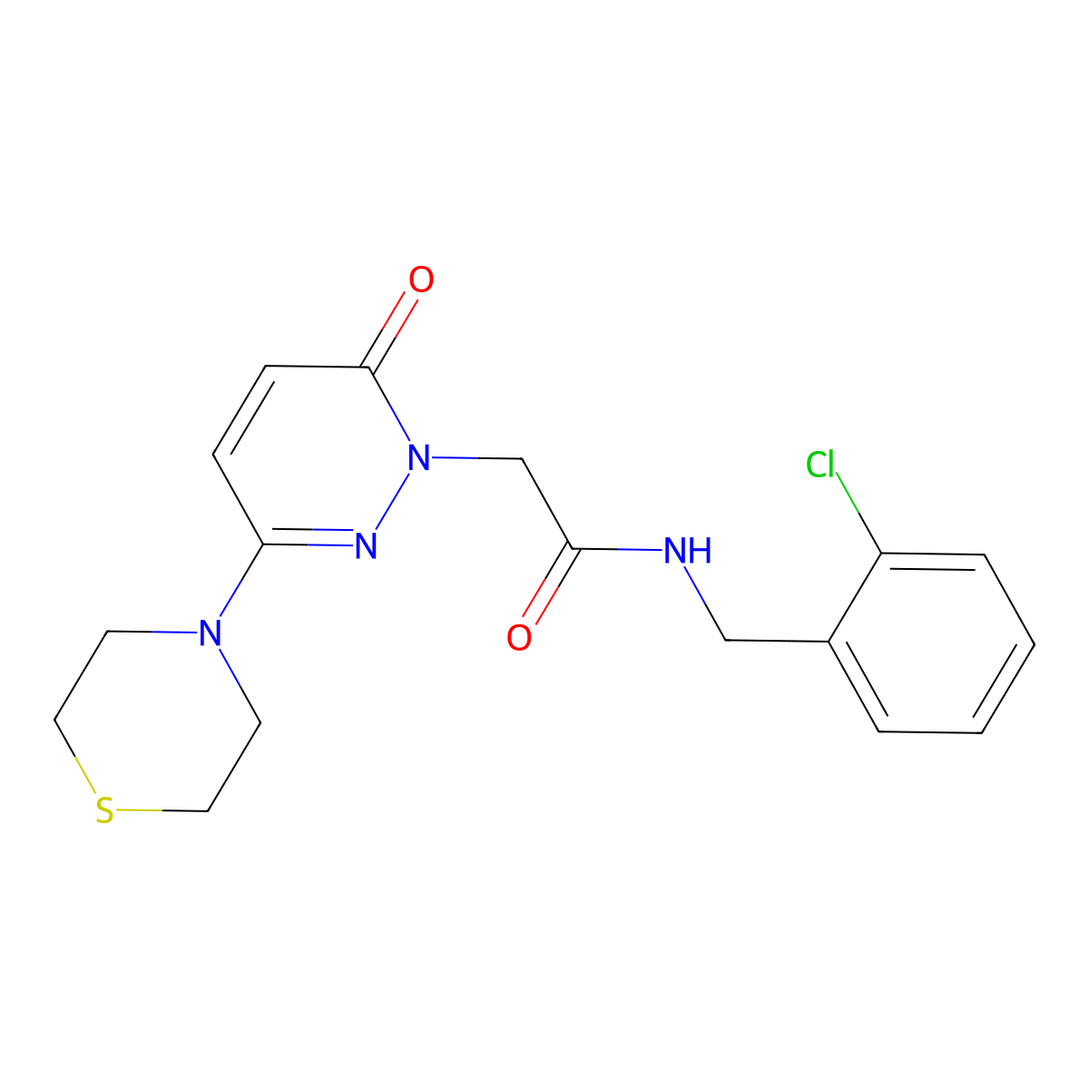 N-(2-chlorobenzyl)-2-[6-oxo-3-(thiomorpholin-4-yl)pyridazin-1(6H)-yl]acetamide molecular structure, CAS 1324083-99-9