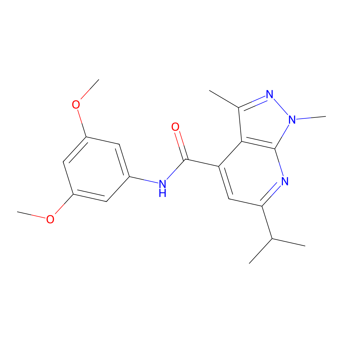 N-(3,5-dimethoxyphenyl)-1,3-dimethyl-6-(propan-2-yl)-1H-pyrazolo[3,4-b]pyridine-4-carboxamide molecular structure, CAS 1324084-05-0
