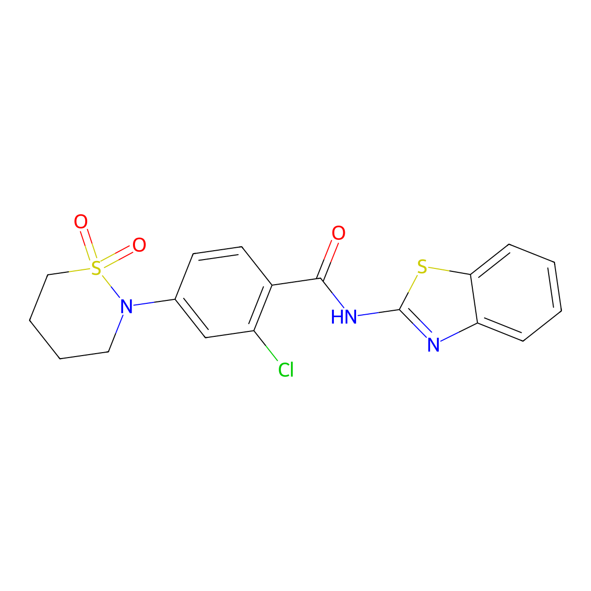 N-(1,3-benzothiazol-2-yl)-2-chloro-4-(1,1-dioxido-1,2-thiazinan-2-yl)benzamide molecular structure, CAS 1324084-28-7