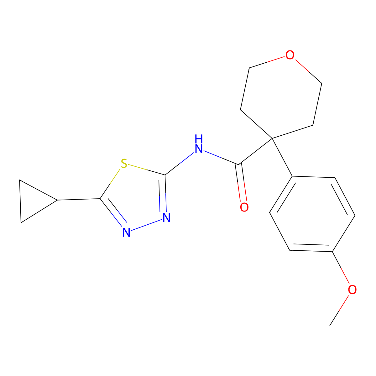 N-(5-cyclopropyl-1,3,4-thiadiazol-2-yl)-4-(4-methoxyphenyl)tetrahydro-2H-pyran-4-carboxamide molecular structure, CAS 1324084-30-1