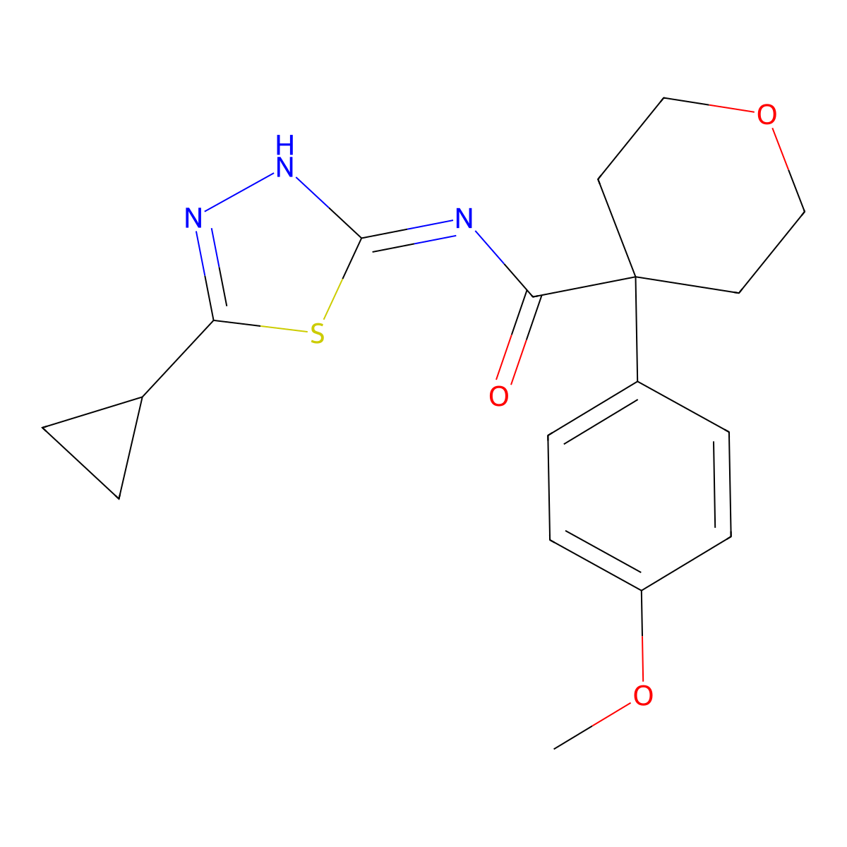 N-(5-cyclopropyl-1,3,4-thiadiazol-2-yl)-4-(4-methoxyphenyl)tetrahydro-2H-pyran-4-carboxamide molecular structure, CAS 1324084-30-1