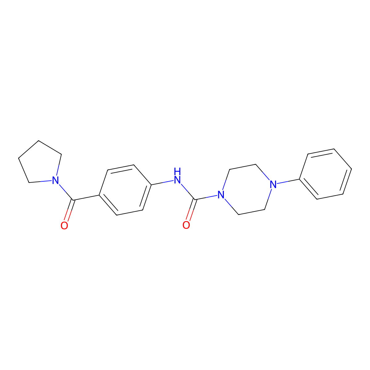 4-phenyl-N-[4-(pyrrolidin-1-ylcarbonyl)phenyl]piperazine-1-carboxamide molecular structure, CAS 1324084-33-4