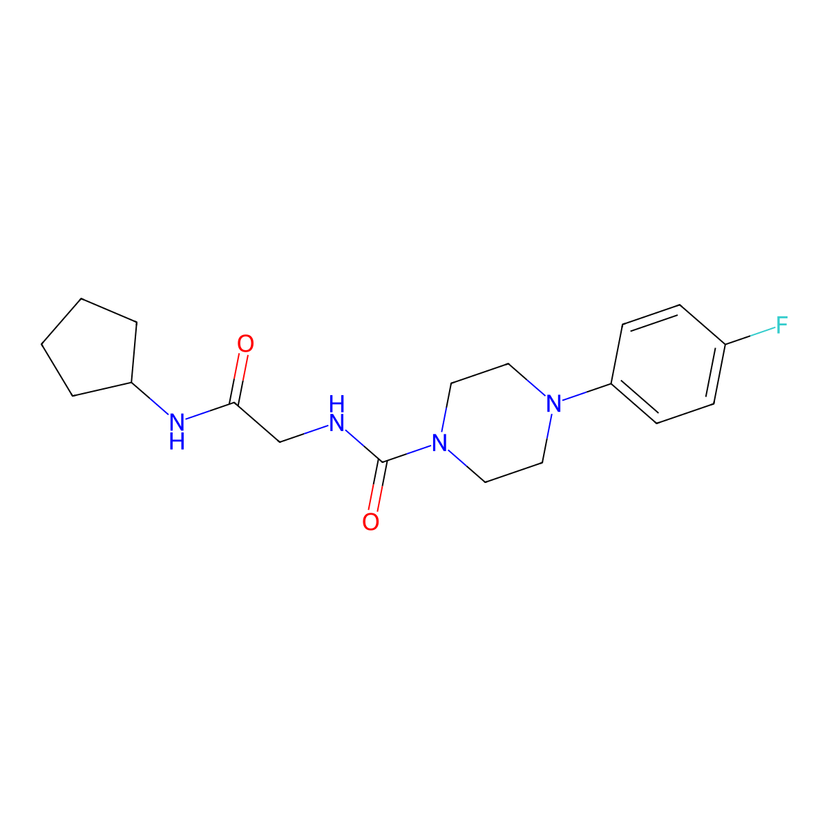 N-[2-(cyclopentylamino)-2-oxoethyl]-4-(4-fluorophenyl)piperazine-1-carboxamide molecular structure, CAS 1324084-43-6