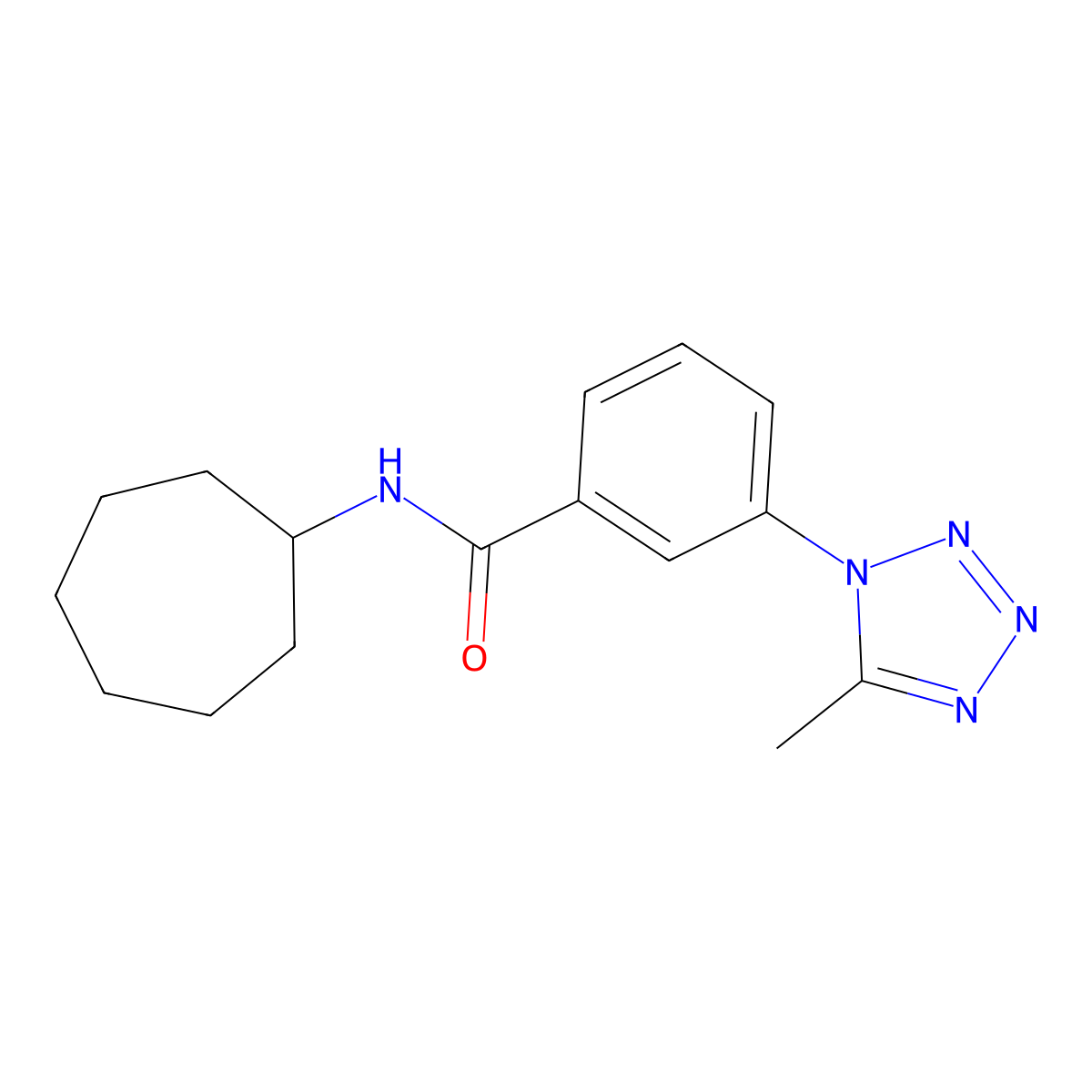 N-cycloheptyl-3-(5-methyl-1H-tetrazol-1-yl)benzamide molecular structure, CAS 1324084-75-4
