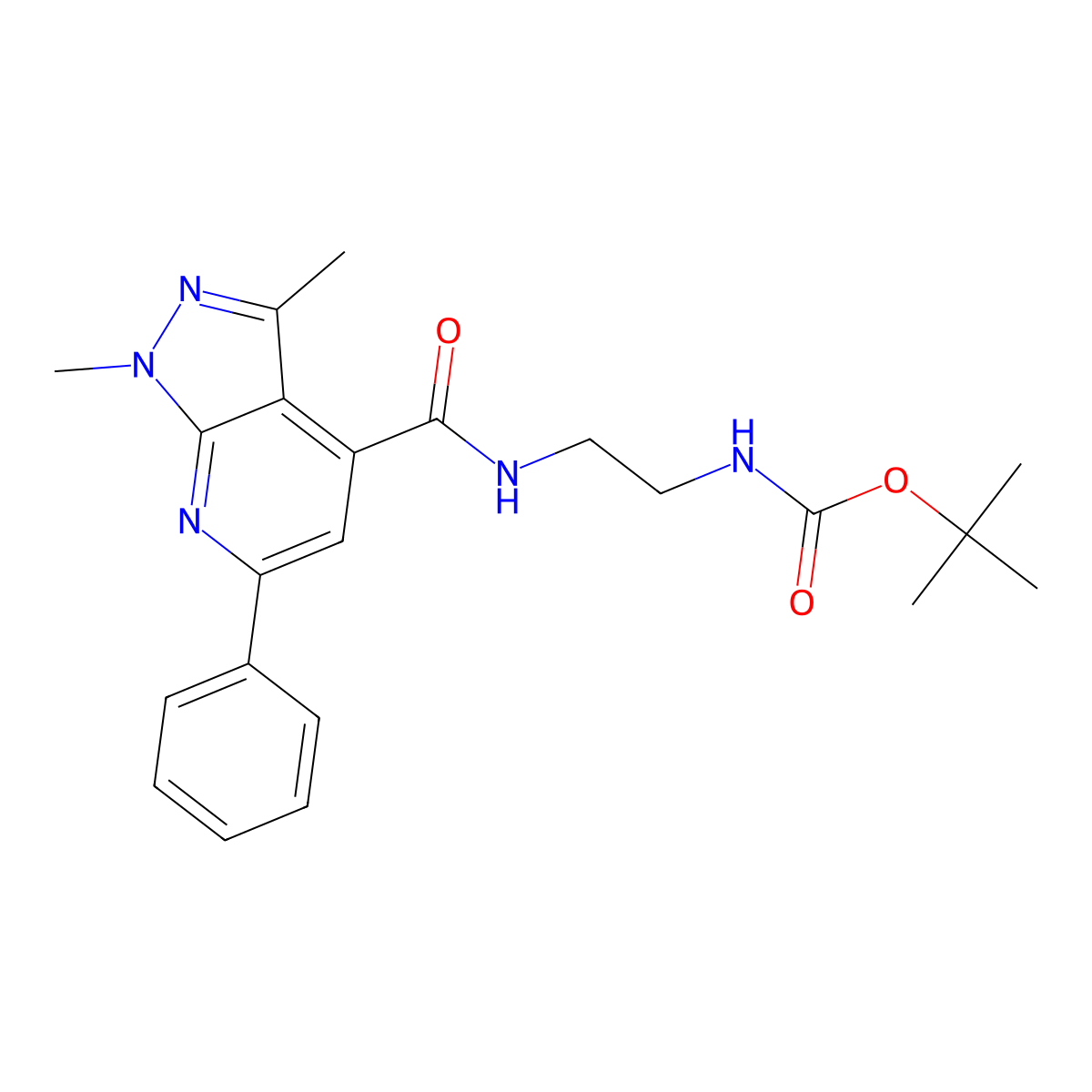 tert-butyl (2-{[(1,3-dimethyl-6-phenyl-1H-pyrazolo[3,4-b]pyridin-4-yl)carbonyl]amino}ethyl)carbamate molecular structure, CAS 1324084-80-1