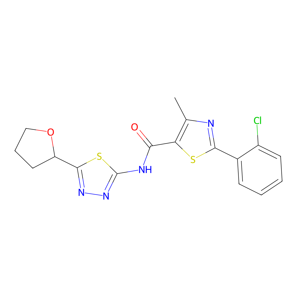 2-(2-chlorophenyl)-4-methyl-N-[(2E)-5-(tetrahydrofuran-2-yl)-1,3,4-thiadiazol-2(3H)-ylidene]-1,3-thiazole-5-carboxamide molecular structure, CAS 1324084-86-7