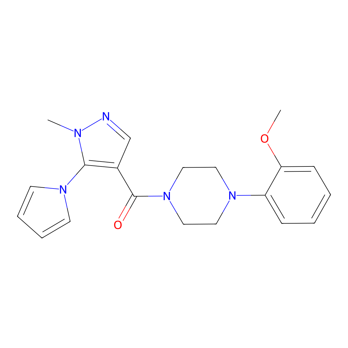 [4-(2-methoxyphenyl)piperazin-1-yl][1-methyl-5-(1H-pyrrol-1-yl)-1H-pyrazol-4-yl]methanone molecular structure, CAS 1324084-94-7